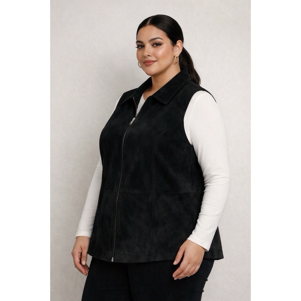 Dennis Basso Black Suede Vest Women's 3X Sleeveless Zip Front